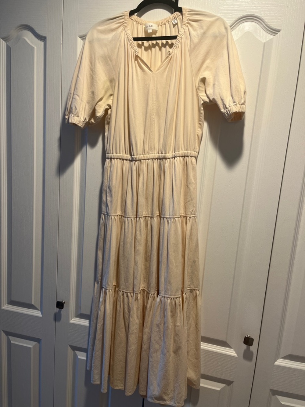 A.L.C. Cream Tiered Maxi Dress with Puff Sleeves